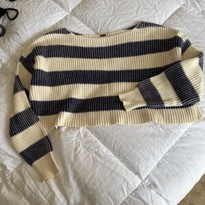 Free People Off-the-Shoulder Striped Sweater - Navy and Cream